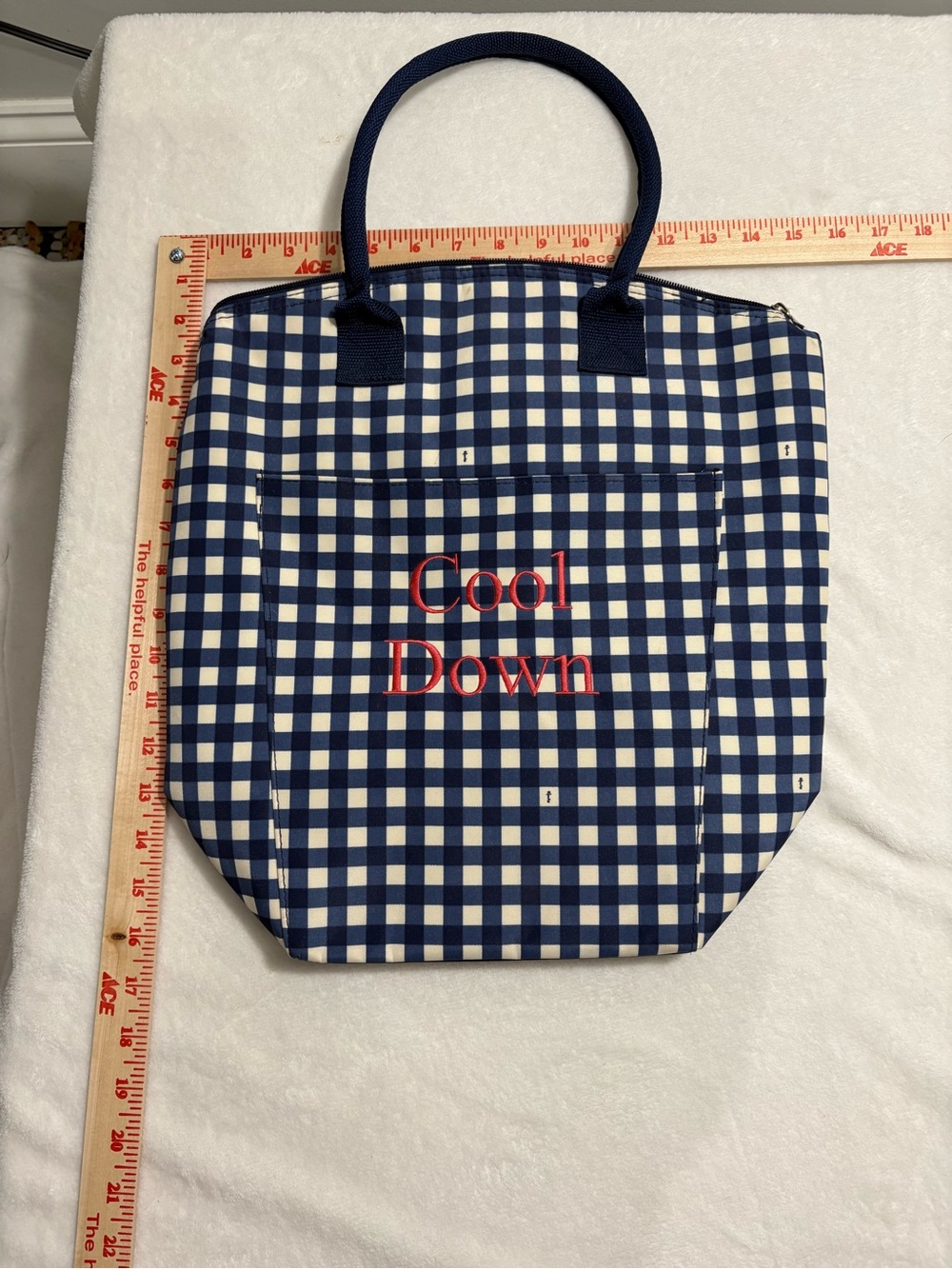 Thirty-one Navy & White Gingham Cooler Tote Bag with 'Cool Down' Embroidery
